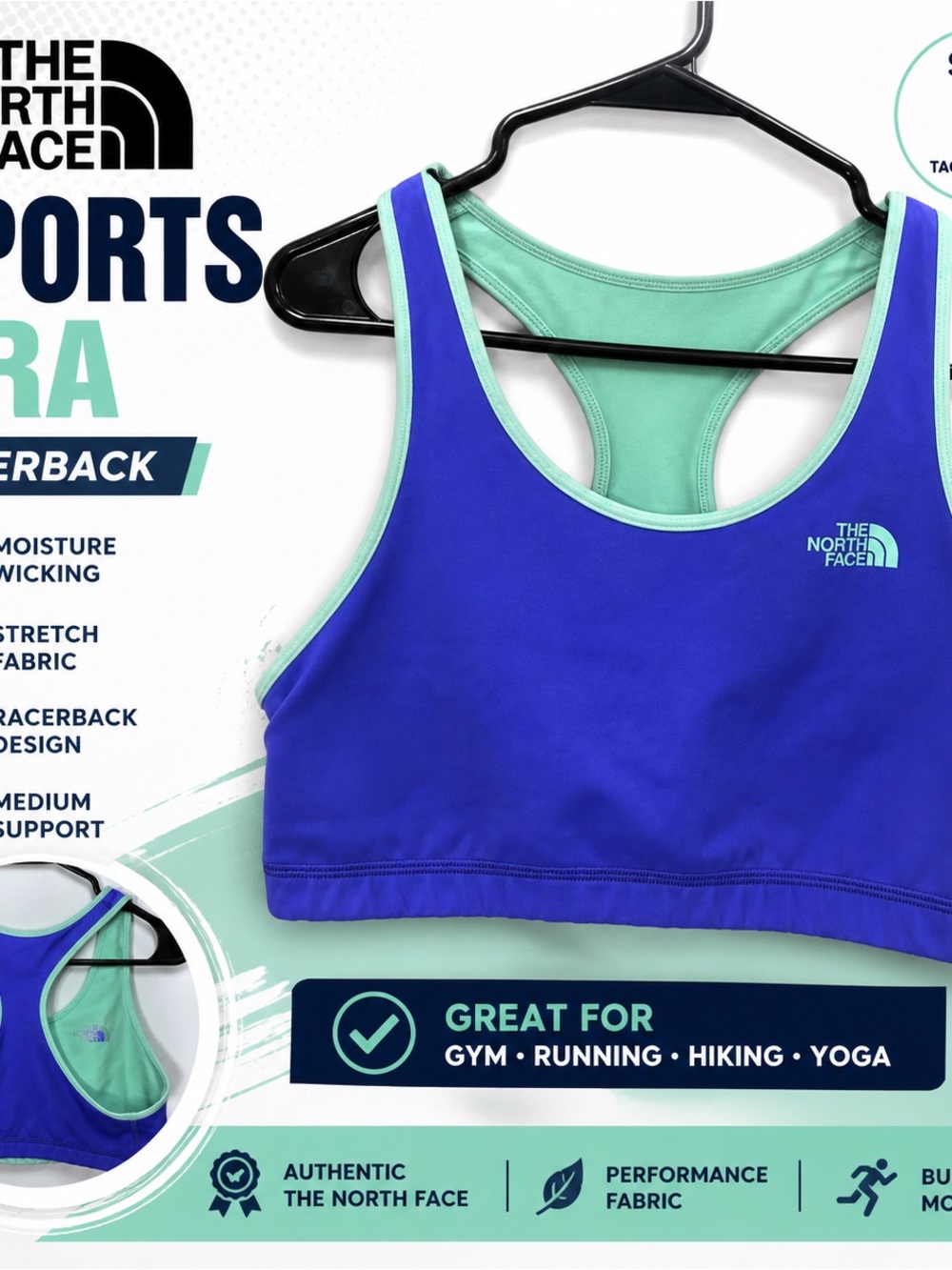 The North Face Blue and Mint Green Racerback Sports Bra REVERSIBLE